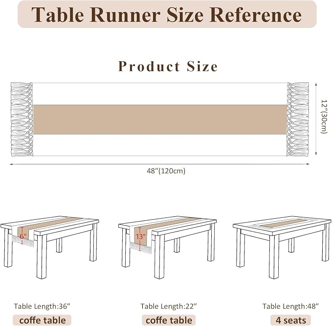 Burlap Boho Table Runner Macrame Brown 48in Farmhouse Woven Runner | Burlap - Image 6