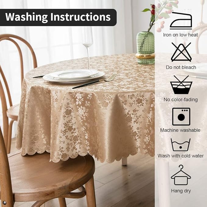 Smiry Round Table Cloth, Waterproof Heavy Duty Vinyl Tablecloths, Wipeable Washable Table Cover for Kitchen and Dining Room (Brown, 70" Round)