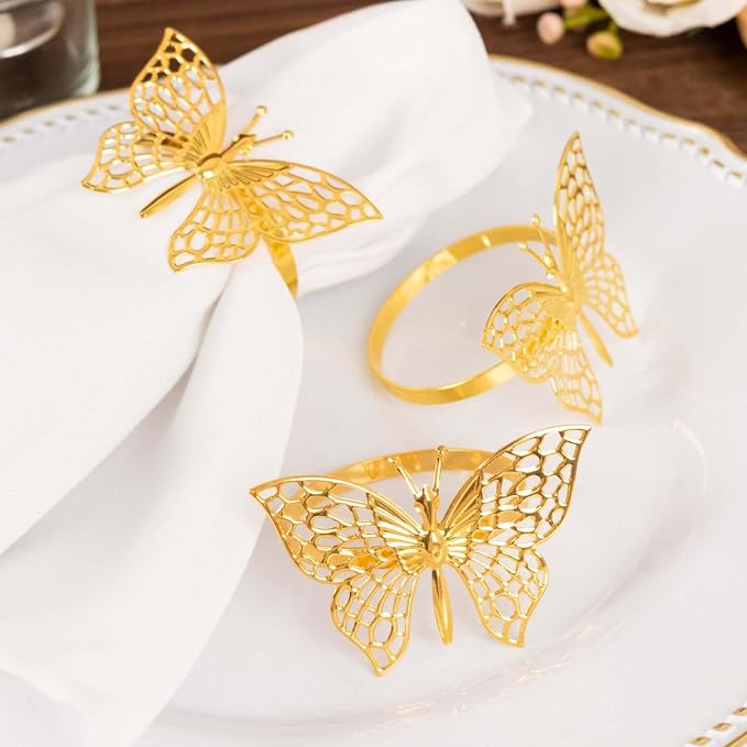 Efavormart 4 Pack | Metallic Gold Laser Cut Butterfly Napkin Rings, Decorative - Image 6