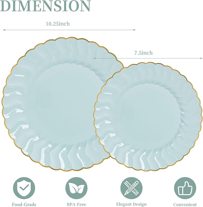 Lullaby 60PCS Sage Green Scalloped Plastic Plates - Image 2