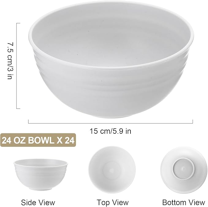 Eccliy 24 Pcs Wheat Straw Bowl Sets, Unbreakable Cereal Bowl 24 oz, Microwave and Dishwasher Safe Bowls for Cereal, Salad, Snack and Soup, Winter Style(Classic White)