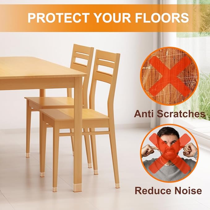 24 Pcs Chair Leg Floor Protectors for Hardwood Floors Rectangle Silicone Covers to Protect Wood Tile Floors Felt Pads Furniture Leg Caps Anti-Scratch Reduce Noise,(Fit L:1-1/2" to 2",W:3/4" to 1")