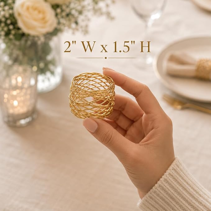 ALPHA Living HOME Gold Napkin Rings 12 Set of Premium 100% Metal, - Image 4