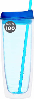Custom Tall Orbit Acrylic Tumblers 20 oz. Set of 100, Personalized Bulk Pack - Perfect for Iced Coffee, Soda, Other Hot & Cold Beverages - Blue