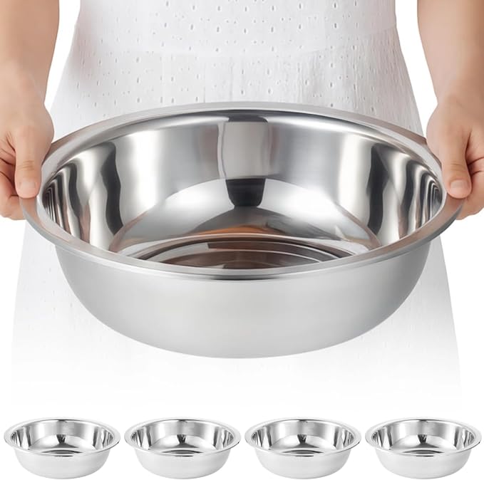 4pc Stainless Mixing Bowls, Large Deep Mirror Finish Kitchen Prep Basins | by Anjetan