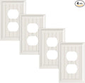 4-Pack Classic Beadboard Duplex Outlet Cover Plate, Decorative Light Almond Switch Plates and Outlet Covers, Natural Bamboo Fiber Wall Plates for Electrical Outlets, 1 Gang Receptacle Cover