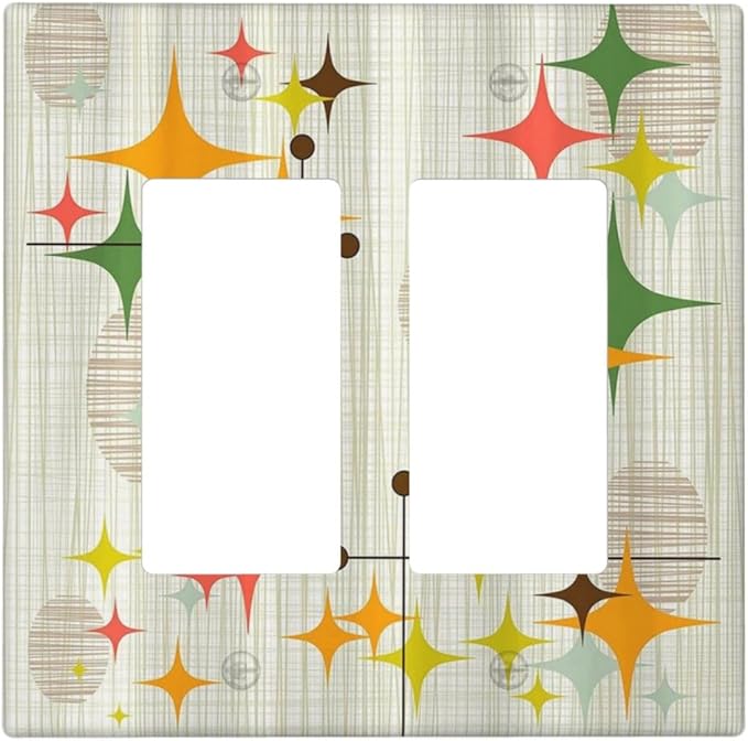 Outlet Covers Mid Century Modern Retro Stars 2 Gang Light Switch Cover Double Rocker Wall Plate Decorative GFCI Receptacle Electrical Switchplate for Bathroom Bedroom Decor（2 Pack）