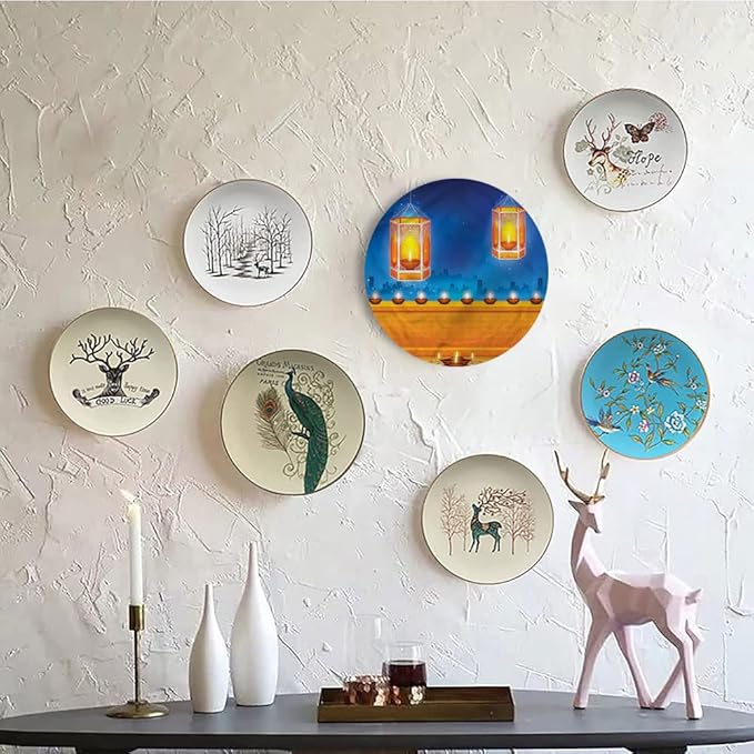 Ceramic Display Plate, Diwali Ceramic Hanging Decorative Plate, Diwali Night Candles, 10 Inch, Living Room Kitchen Decoration Household, Multicolor