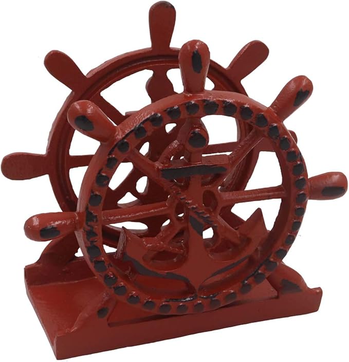 THDC Nautical Napkin Holder, Lunch, Dinner, Nautical Collection Napkin Holder, Made of Metal (Anchor Distressed Red)