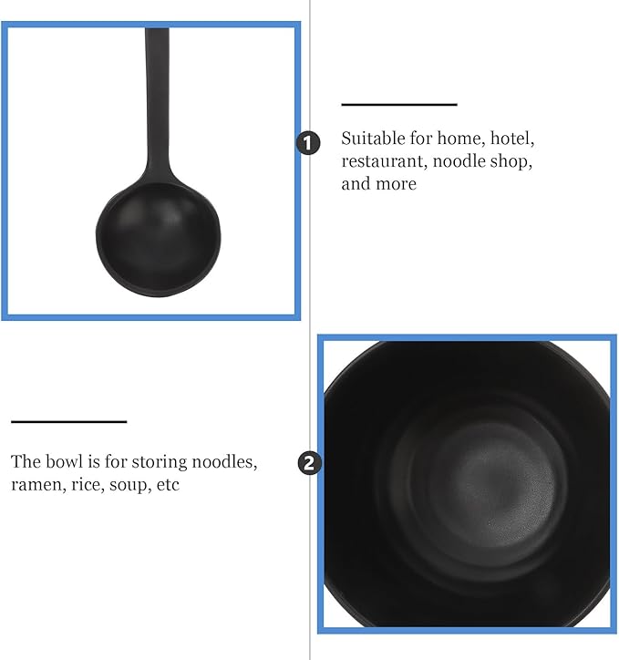 Luxshiny Multifunctional Melamine Noodle Bowls for Home and Restaurant Use Thick Plastic Ramen Soup Bowls with Smooth Polished Finish Easy to Clean and Stain-resistant Black