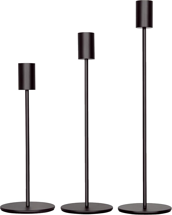 Black Candlestick Holders Set of 3, Decor Taper Candle Holder for Wedding, Dinning, Party,Fits 3/4 Inch Thick Candle
