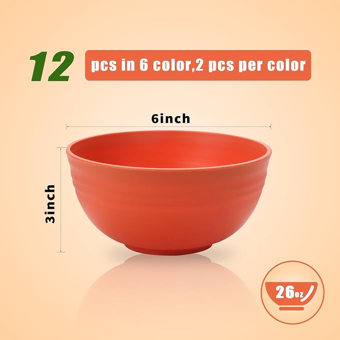 Lazycorner 12 Pcs Wheat Straw Cereal Bowls 26 Oz Wheat Straw Bowls Set Reusable - Image 2