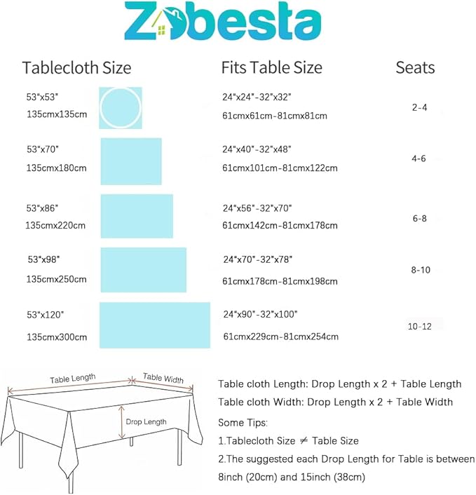 Zobesta Blue Table Cloth Rectangle Table 98 x 53 Inch, Cotton Blue Linen Gingham Tablecloth Rectangle, Heavy Weight Washable Boho Tablecloth for Outdoor, Party, Holiday, Picnic, Dining