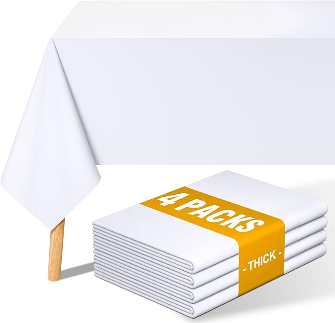 Smiry 4 Pack Rectangle Table Cloth, Waterproof Anti-Scratch Polyester Tablecloth, Decorative Washable Fabric Table Cover for Dining, Buffet, Parties and Outdoor, 60x120, White