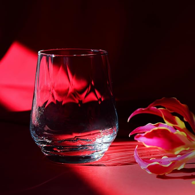 Krosno Textured Drinking Glasses,Set of 3, Water and Juice, Wine and Cocktails,14,54 fl. oz, Splendour LUMI Collection, Ideal for Everyday Use, Drinking Glasses, Dishwasher Safe, Made in Europe