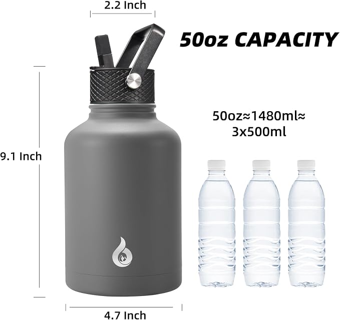 BJPKPK 50oz Large Insulated Water Bottle, Stainless Steel Water Jug | - Image 4