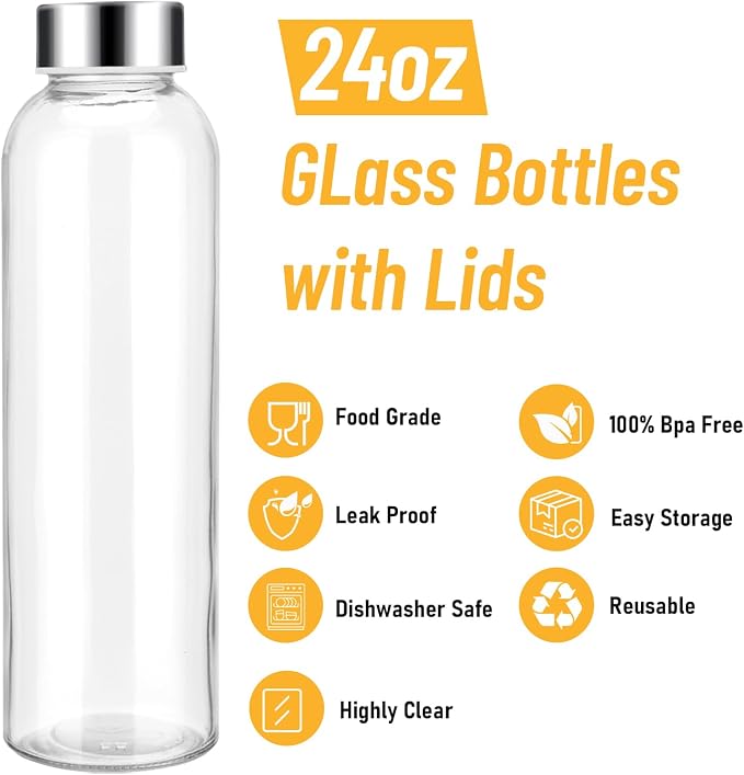 Sursip 24oz Glass Water Bottle Set of 10, Leak Proof Clear glass juice bottle - Image 3