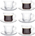 Glass Tea Cups and Saucers Set of 6, Dishwasher & Microwave Safe Teacups by GURUDAR