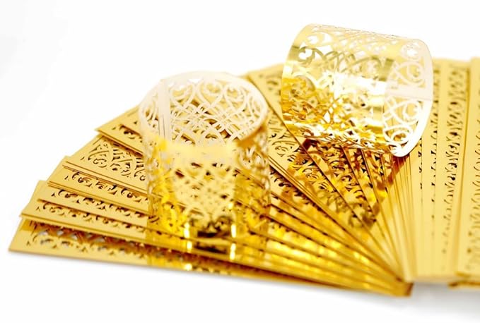 150PCS Premium Napkin Rings Laser Cut Foil Paper Napkin Holder for Wedding Party Dinner Table Decor,Special Events and Catering Services (Gold)