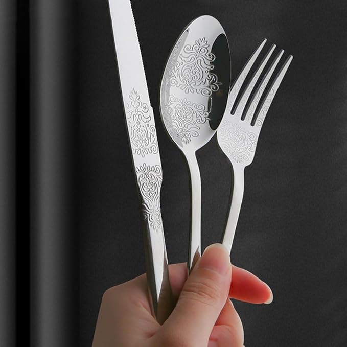 IKXO Silverware Set 50 Piece Silver Flatware Set for 10,Stainless Steel Flatware Cutlery Set For Home Hotel, Kitchen Utensils Set Include Fork Knife Spoon,Mirror Polished,Dishwasher Safe