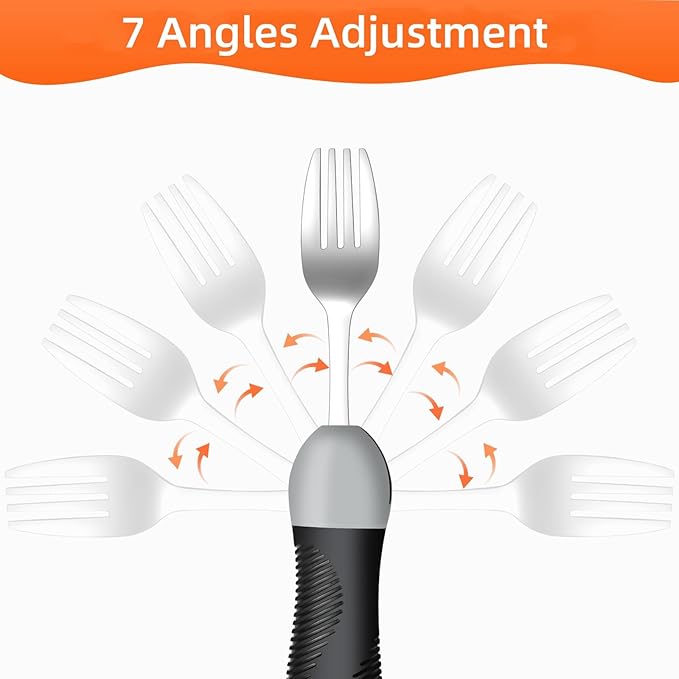 Weighted & Swivel Adaptive Utensils for Hand Tremors,Parkinson‘s - Comfort Grip Silverware Set, Eating Aids for Arthritis, Elderly & Weak Hands (Spoon & Fork)