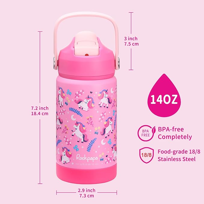 rockpapa 14 oz Kids Insulated Water Bottle，Stainless Steel Toddler Cups - Image 7