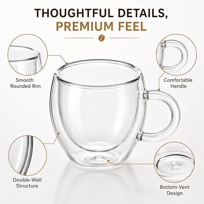 2.5oz Espresso Cups Set of 4, Small Expresso Shot Glass, Double Wall Insulated - Image 3