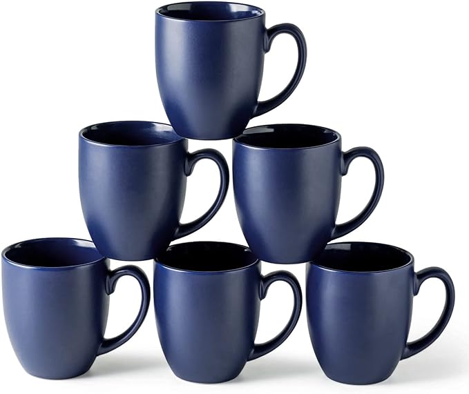 AmorArc 16 oz Coffee Mugs Set of 6, Large Ceramic Coffee Cups-Matte Blue | by AmorArc