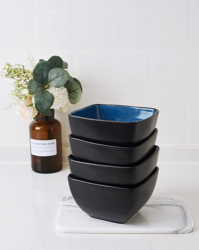 AmorArc 32oz Square Cereal Soup Bowls Set, Stoneware Bowls Set of 4 - Image 3
