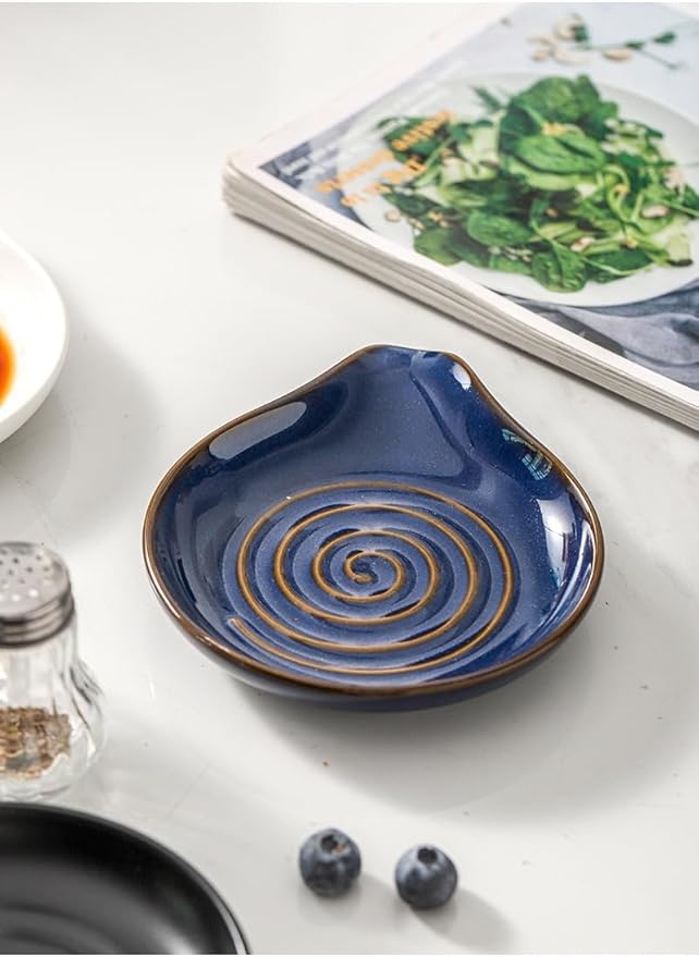 6-Inch Ceramic Spoon Rest - Heat Resistant, Non-Slip for Kitchen Utensils, Spoon Holder Stovetop, Dishwasher Safe - Elegant Spiral Design Blue, Housewarming Gift