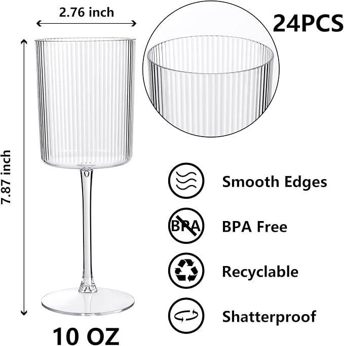 YOUBET 24Pack Plastic Ribbed Wine Glasses - Image 2