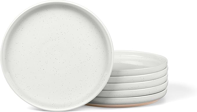 LIANYU Stoneware Dinner Plates Set of 6, 7.75 Inch Small Ceramic Salad Dessert Plate for Kitchen, Porcelain Round Serving Dishes Set, Oven, Microwave & Dishwasher Safe, Scratch Resistant, Snowy White