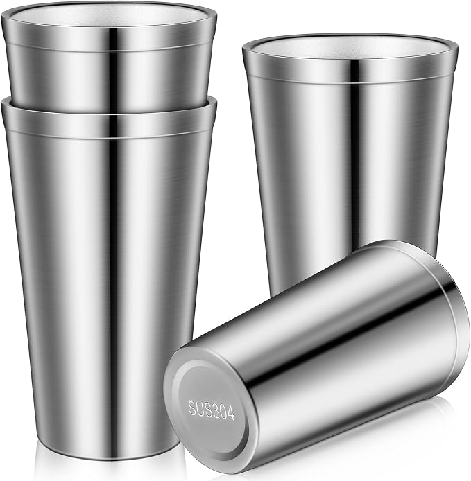 Zopeal 4 Pcs Stainless Steel Cups 16 Oz, Double Wall Vacuum Pint Cup Tumbler by Zopeal