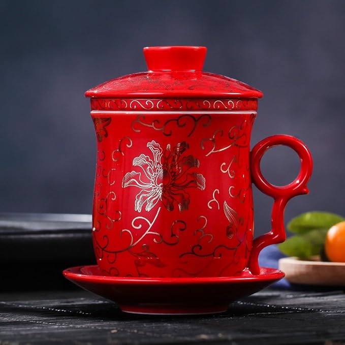 Porcelain Tea Cup with Infuser Lid and Saucer Sets - Image 7