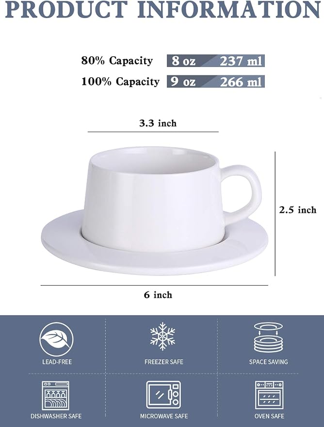 Kanwone Porcelain Stackable Cappuccino Cups - Image 2