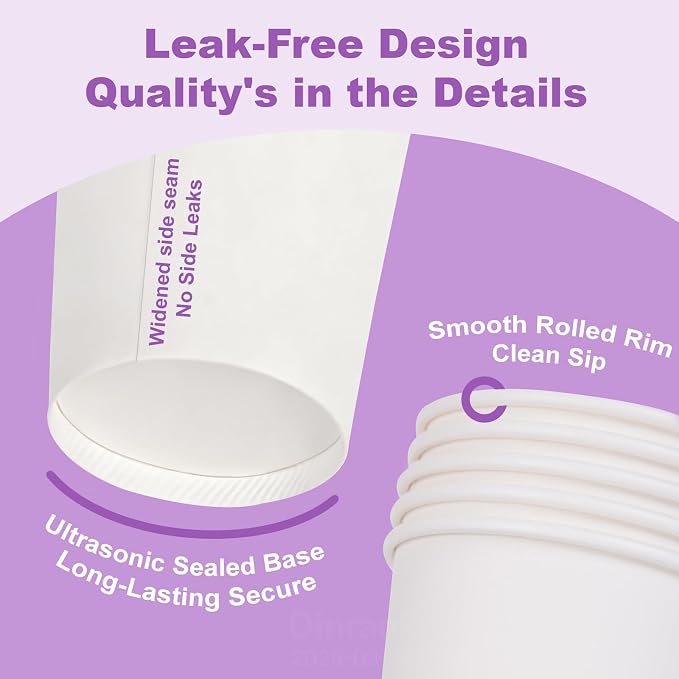 16 oz Disposable Paper Cups, 100 Pack, Bulk Plain Cups - Image 4