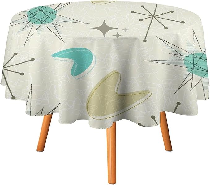 Mid Century Round Tablecloth, Modern Atomic Abstract Geometric Pattern Tablecloth for Home Party Dining Room Kitchen Decorm 50Inch(127cm)