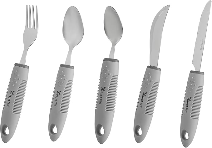 Restaurantware Adaptive Utensils - 1 count Stainless Steel, 9.843 x 5.118 x 1.575 Inches, Ergonomic Eating Aids, Non-Slip Utensil Set for Arthritis, Secure Grip Design, Gray