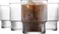 LAV Vintage Soft Drink Glass Set of 4 – 10.9 oz Ribbed Tumblers, Iced Tea, Iced Coffee, Water, Milk, Mocktails, Cold Brew, Durable, Lead-Free, Eco-Friendly Glassware, Home, Bar - Aesthetic, Elegant