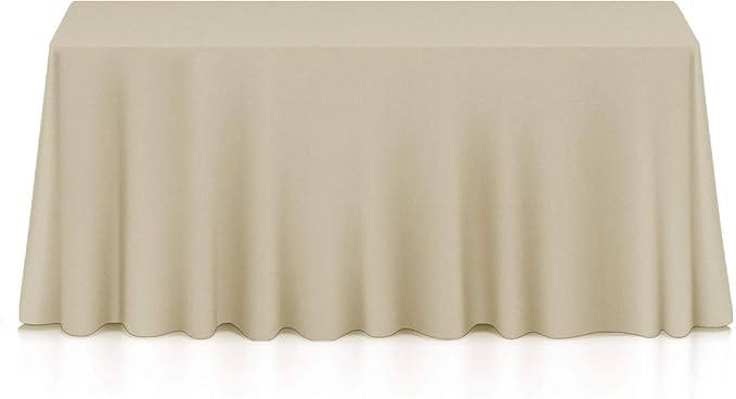 Lann's Linens 90 x 156 Inch Rectangular Tablecloth, Washable Polyester Fabric Table Cloth for Dining Tables, Parties, Restaurants, Weddings - Beige
