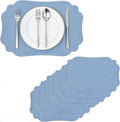 Faux Leather Placemats Set of 6 Waterproof,Blue PU Leather Placemat for Dining Table,Wipeable Eco-Friendly Kitchen Table Mats Heat Resistant Anti Slip Washable,Modern Table Protectors
