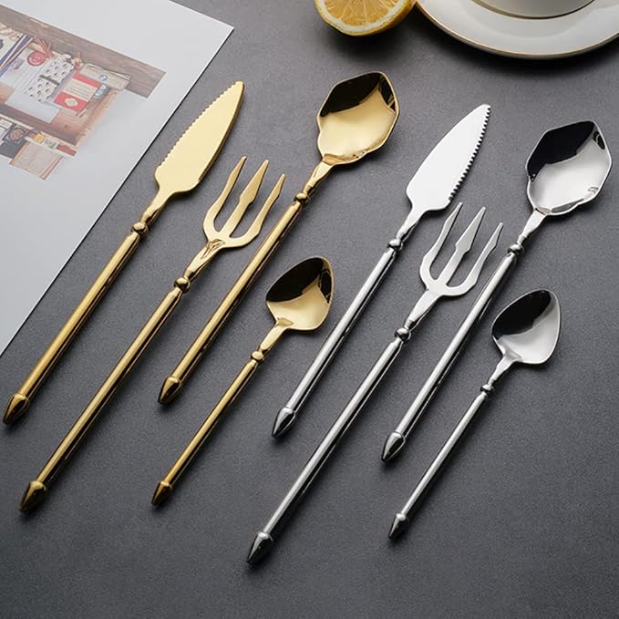 Gold Silverware Set for 10 Durable 18/10 Stainless Steel Flatware Set Creative Styles 40 Piece Modern Cutlery Tableware Utensils Set for Home Kitchen Wedding Restaurant Knives forks and Spoons