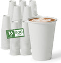 White Paper Cups 16 oz Disposable Coffee Cups, 500 Pack BPA Free Leak Proof Hot Cups,300GSM Thickened Disposable Cups,Unbleached Hot Cold Drink Cups for Everyday Home Office Coffee Bar Party Supplies