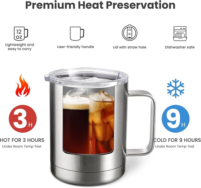 MEWAY 12oz Coffee Mug With Handle, Stainless Steel Insulated Travel Tumblers - Image 3