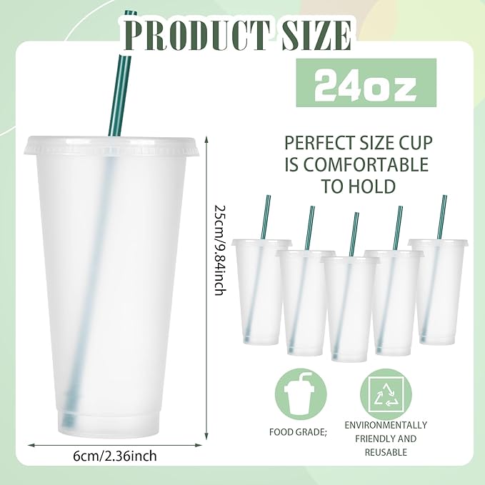 Bokon 15 Sets Tumbler with Straw and Lid Bulk 24 oz Reusable Plastic Cups to Go - Image 2