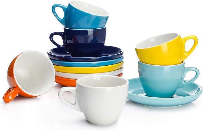 Sweese Espresso Cups with Saucers, 4 Ounce Demitasse Cups, Cappuccino, Latte by Sweese