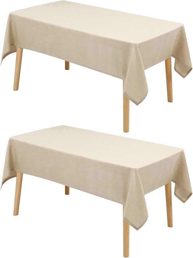 Hiasan 2 Pack Faux Linen Rectangle Tablecloth - Wrinkle and Stain Resistant Washable Table Cloth for Kitchen Dining Room Holiday Table Cover for Party Dinner, Beige, 52 x 70 Inch