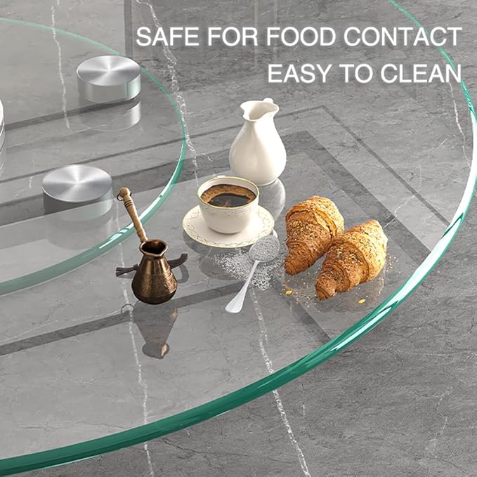 24" Glass Lazy Susan for Dining Table with 6 Rotating Wheels Table Top Centerpiece Kitchen Turntable Large Round Silent & Smooth Spin