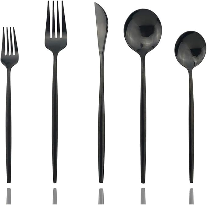 Shiny Black Silverware Set, JASHII 20-Piece Stainless Steel Satin Finish by JASHII