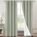 PrinceDeco 100% Blackout Curtains for Bedroom Linen Black Out Curtains for Living Room 102 Inch Long Faux Linen Fabric Grommet Thermal Curtains for Summer Heat with White Liner,52X102 Inch,Sage